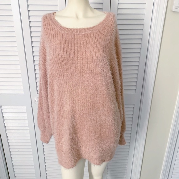 pink fuzzy sweater dress